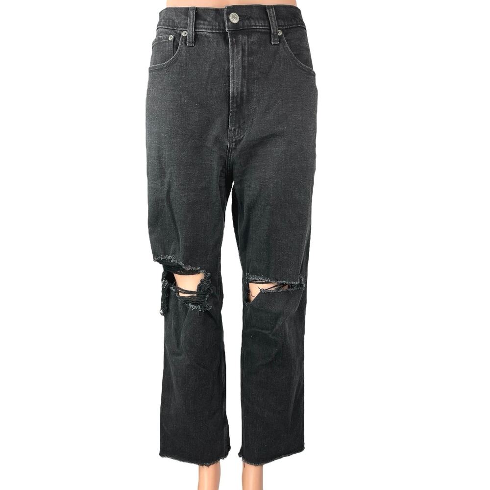 Abercrombie and Fitch Womens Black Distressed Ankle Straight Denim Jeans Size 10
